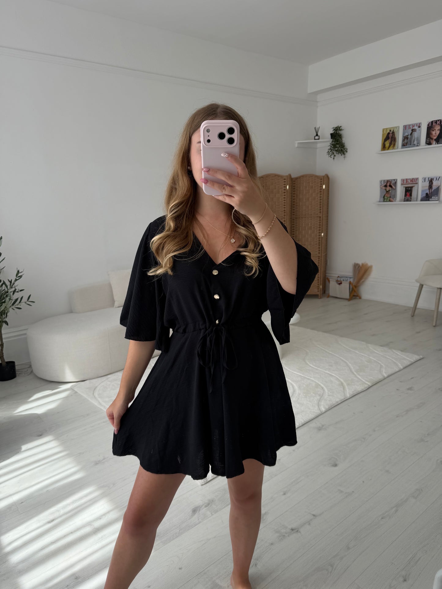 Three button detail elasticated pull in playsuits