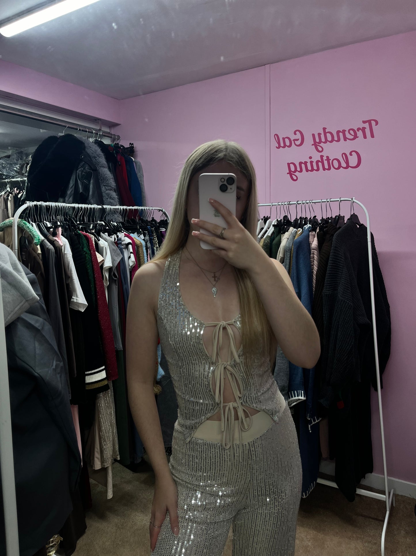 Sparkly tie up waistcoat and trouser set