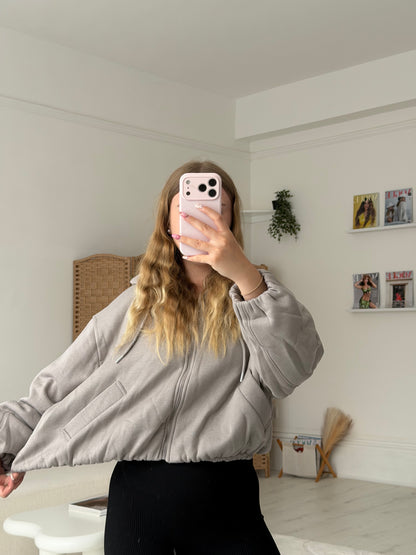 Bubble hem zip up cropped hoodies