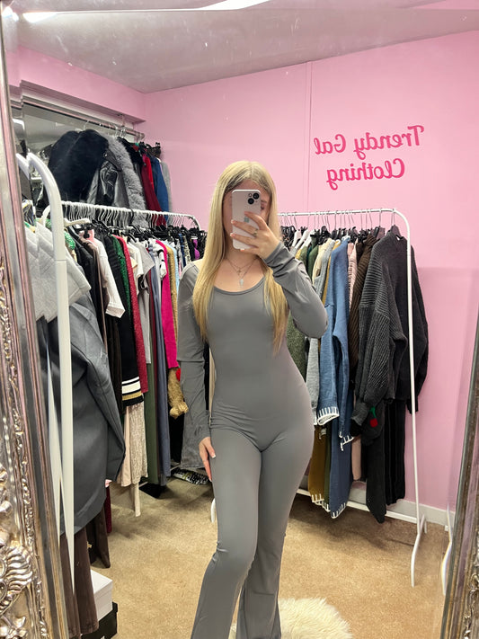 Long sleeved flared sculpting scrunch bum jumpsuit
