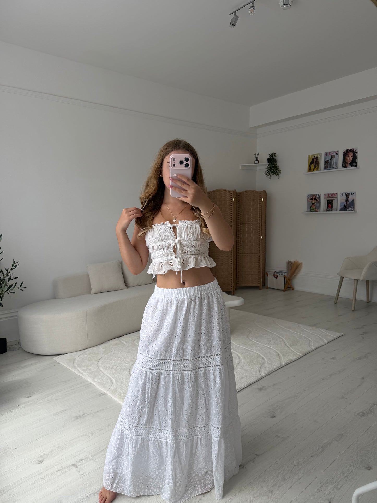 Broderie anglaise white maxi skirt