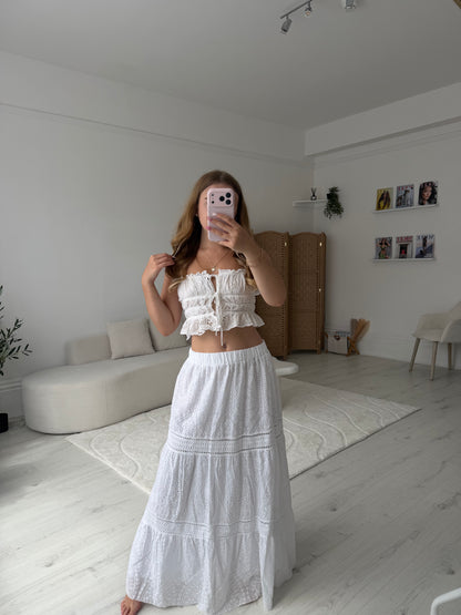 Broderie anglaise white maxi skirt