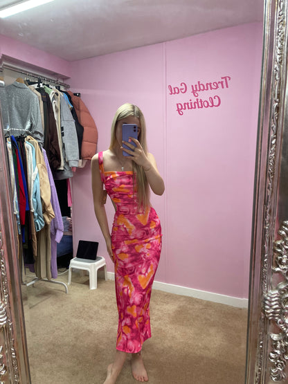 Colourful criss cross back maxi dress with slit