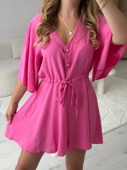 Three button detail elasticated pull in playsuits