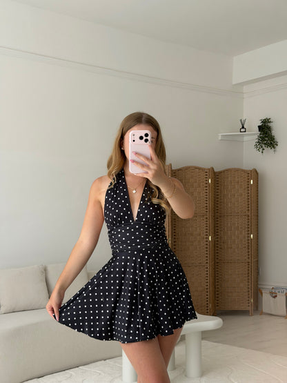 Polka dot halter neck mini dress