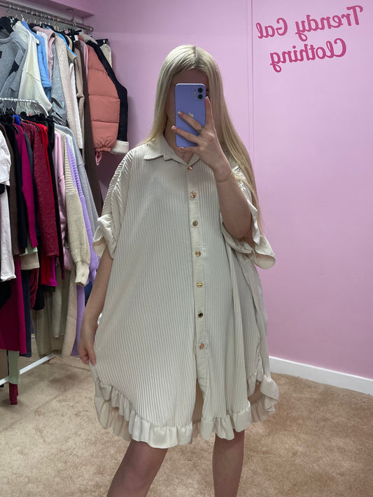 Pleated button up flowy dress