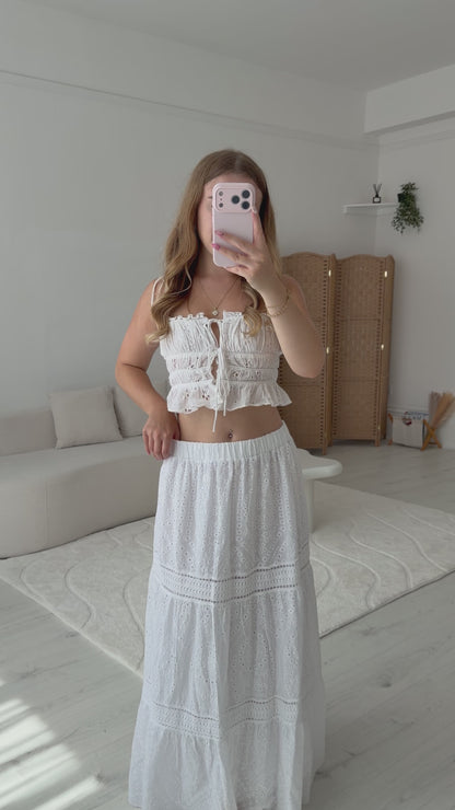 Broderie anglaise white maxi skirt