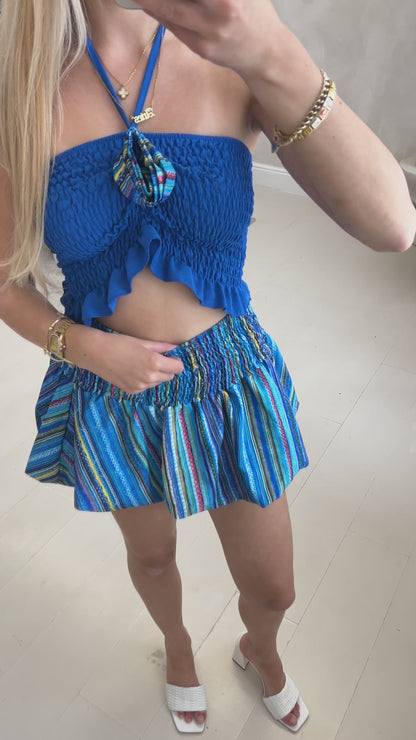 Tie-Neck Rosette Bandeau Top & Matching Bubble Skirt Set