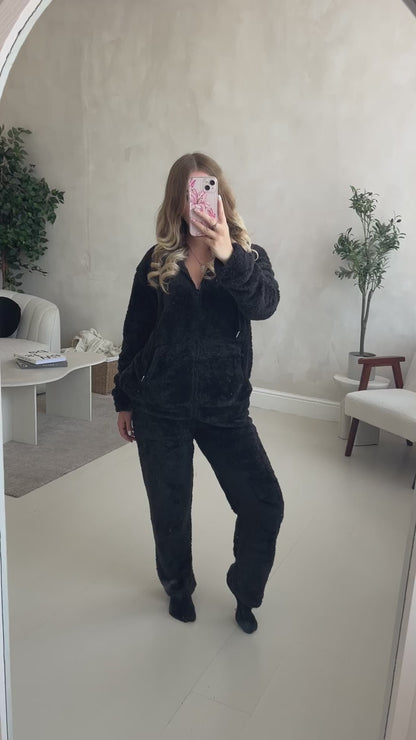 Fleece lined zip up hoodie & trouser loungewear set