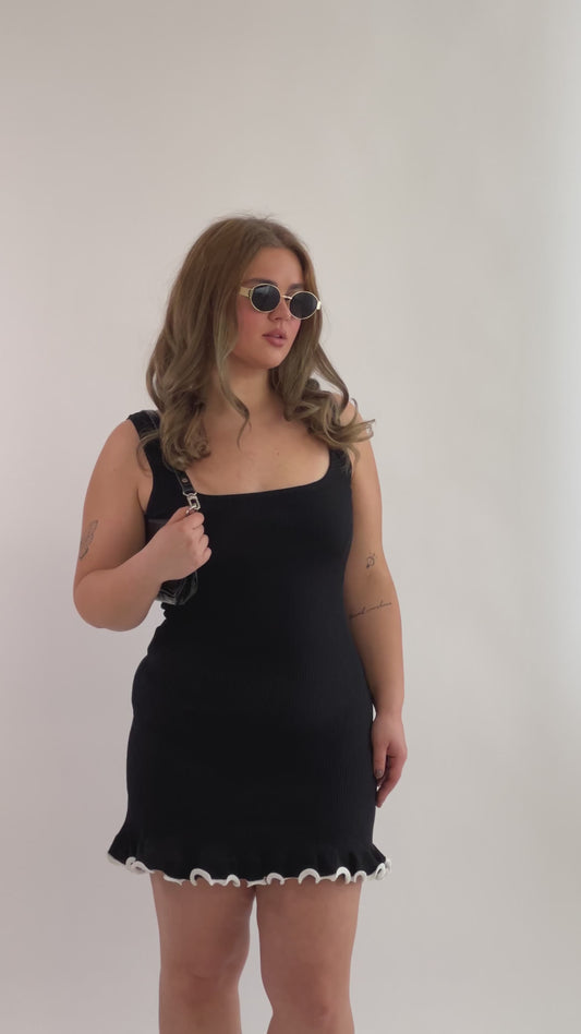 Ribbed lettuce hem bodycon dress