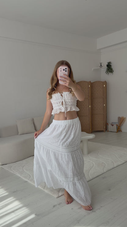 Broderie anglaise white maxi skirt