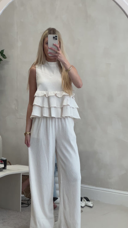 Frill layered vest top and wide leg trouser set