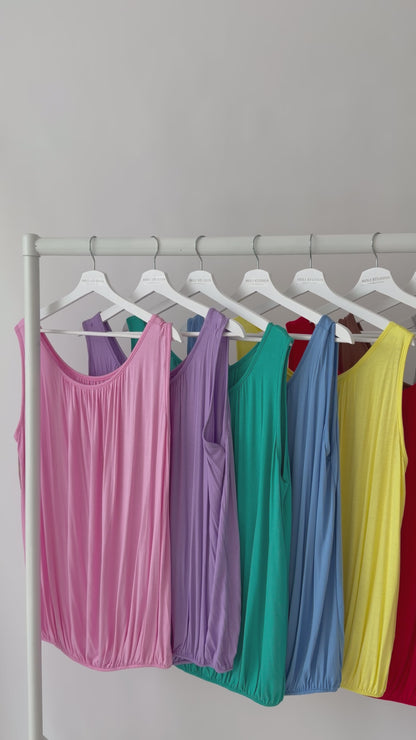 Lightweight coloured bubble hem vest tops