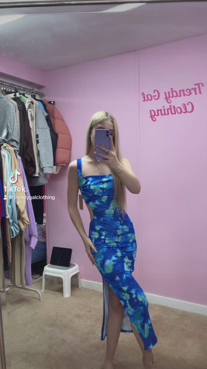 Colourful criss cross back maxi dress with slit