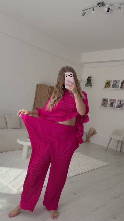 Button up pleated top and trouser set