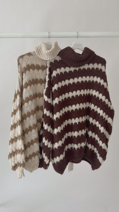 Chunky knitted zig zag turtle neck jumper