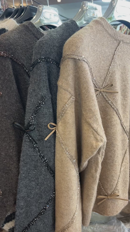 Sparkle bow soft knit jumper