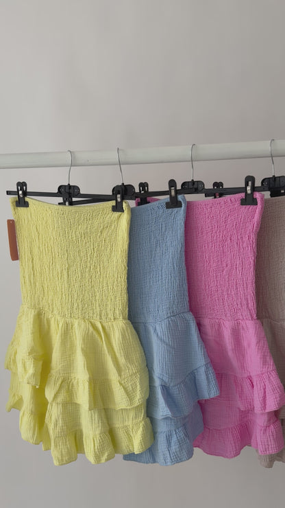 Cheese cloth strapless frill playsuits